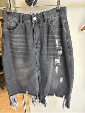 Washed black denim skirt